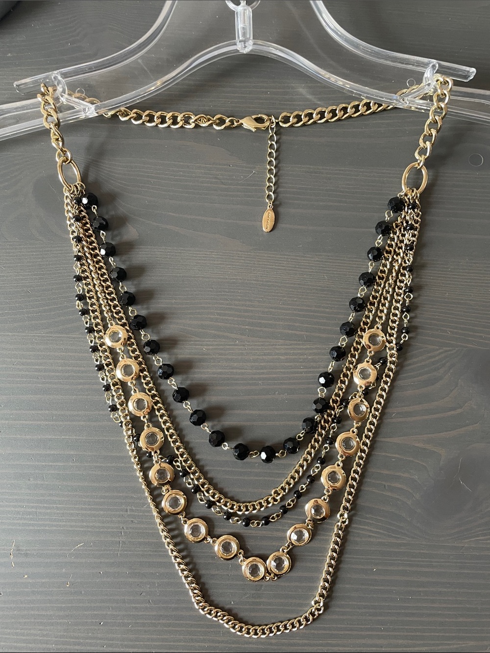 Ann Taylor Gold-Tone Necklace with Black Bead Layers